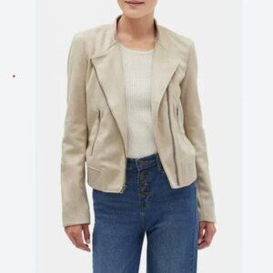 Banana Republic Ribbed Trim Vegan Suede Moto Jacket Size Medium Petite